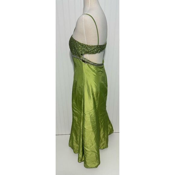 Marsoni Prom Gown Maxi Length Beaded Open Back‎ Sweetheart Neckline Green 14 - Picture 9 of 16